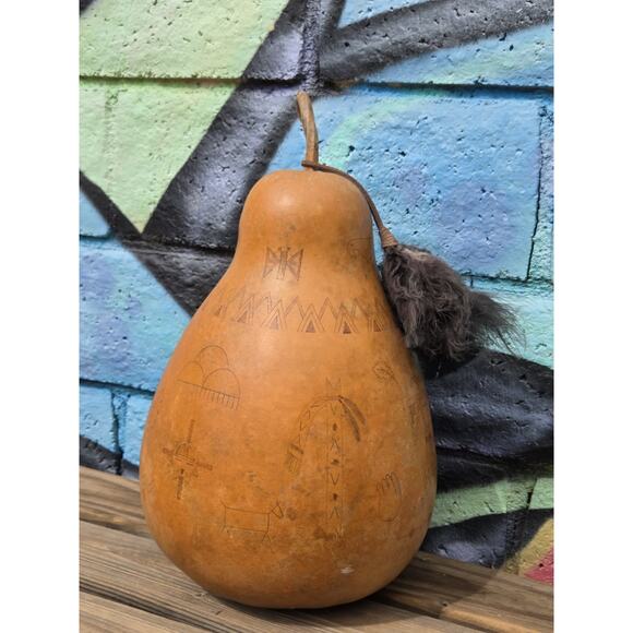 Native American Hand Etched Gourd Signed Southwest Art Design 1988 15"x8½" EUC - Picture 2 of 16